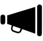 black icon image of a megaphone